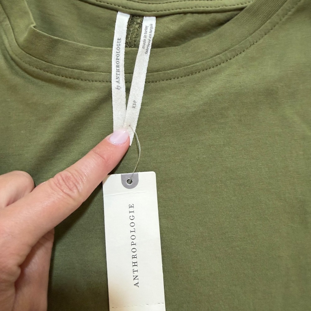 Anthropologie Padded Shoulder Muscle Tee Moss Green XSP Petite New With Tags - Picture 4 of 9